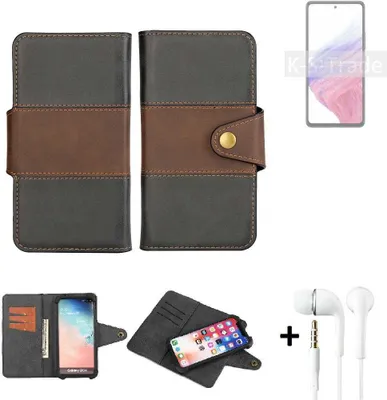 Produktbild von K-S-Trade Handyhülle Schutzhülle Bookstyle Wallet-Case kompatibel mit Samsung Galaxy A53 5G + earphones Bumper rundumschutz schwarz-braun 1x