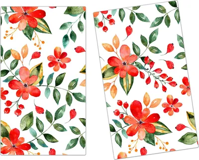 Produktbild von Spritzschutz Herdabdeckplatte Schneidebrett aus Glas Florales Muster 2-Teilig (60x52cm)