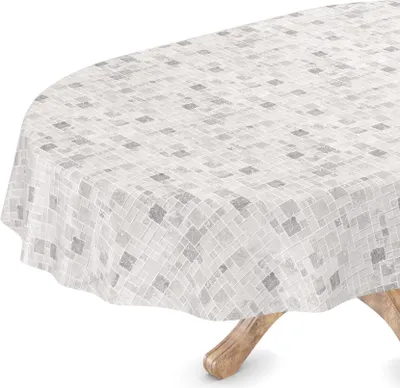 Produktbild von Tischdecke Wachstuch Gestreift Grau Robust Wasserabweisend Oval Breite 140 cm Länge 260 cm