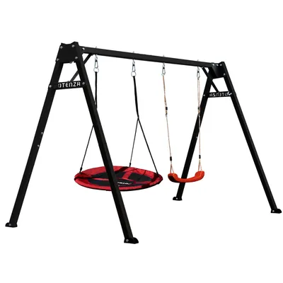 Produktbild von Potenza Doppelschaukel 250x207 cm mit Nestschaukel & Sitz, verzinktes Metallgestell, Gartenschaukel für Kinder & Hängematte, bis 200 kg belastbar