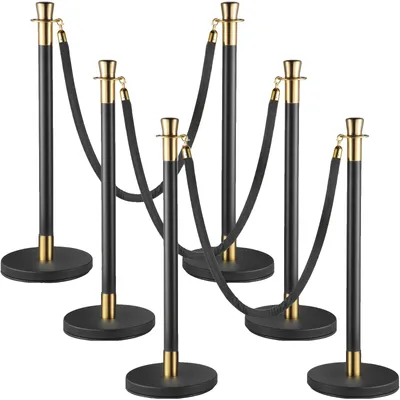 Produktbild von VEVOR Menschenmengen-Kontrollständer, Set aus 2 Stück Ständer-Set, Ständer-Set mit 5 ft/1,5 m schwarzem Samtseil, silberner Menschenmengen-Kontrollbarriere mit robustem Beton- und Metallfuß - Einfache Verbindungsmontage, Schwarzes Gold-6 Stück