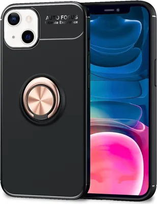 Produktbild von NALIA Schwarze Handy Hülle für iPhone 13 Mini, 360° Ring Cover Case Kickstand Rose Gold