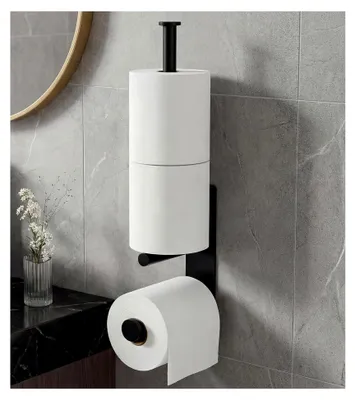 Produktbild von Toilettenpapierhalter, Aufbewahrung ohne Bohren, Schwarz, Selbstklebend, Rollenhalter für Badezimmer