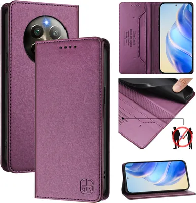 Immagine prodotto di Custodia in pelle per Realme 13 4G/Realme 12+/Realme Narzo 70, flip case con slot per carte, portafoglio e supporto Viola