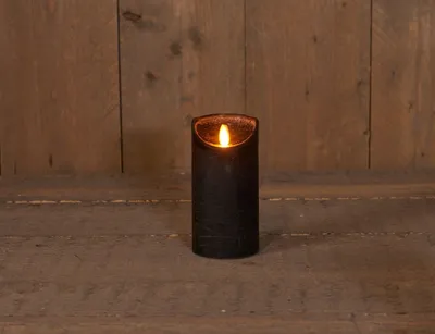 Productafbeelding van Kaars wax rustiek bewegende vlam 7,5x15 cm zwart b.o. Anna's Collection