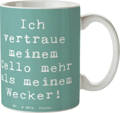 Produktbild von Mr. & Mrs. Panda Keramiktasse Spruch Cello Vertrauen - Meeresbrise - Geschenk, Kaffeebecher, Trinktasse, Tasse, Klassische Musik, Musikinstrument, Instrument, Trinkbecher