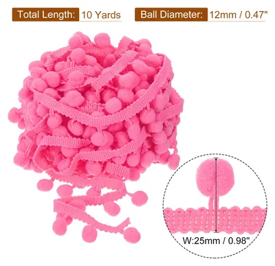 Produktbild von 10 Yards Pom Pom Ball Fringe Trim, Ribbon Sewing Accessory DIY Crafts for Home Curtain Clothes Pillow Decoration (12mm, Pink)