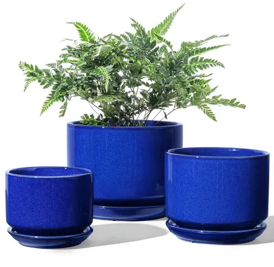 Produktbild von Blumentopf Pflanztopf Übertopf - Keramik - 10,5 + 13 + 17 cm - 3er Set - Saphirblau