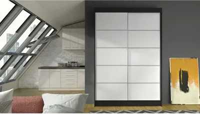 Obrázek produktu pro Posuvná šatní skříň 120 cm SAMANRE 4 - černá / bílá