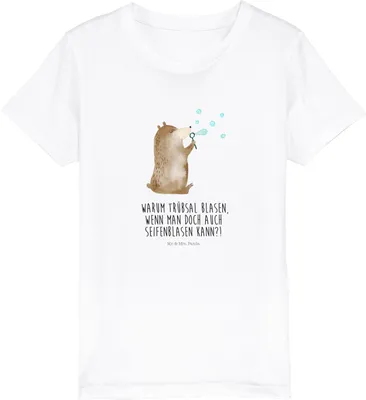 Produktbild von Mr. & Mrs. Panda Kleinkinder T-Shirt Bär Seifenblasen 9-11 Jahre (134/146) - Weiß - Geschenk, Lustig Sein Glücklich Traurig Happy, Kindershirt, Teddy, Kinder Jungen