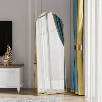 Obrázok produktu pre CDGlobal Oblúkové zrkadlo po celej dĺžke, 53 x 162 cm Oblúkové zrkadlo po celej dĺžke, nástenné, sklápacie, podlahové zrkadlo po celej dĺžke ako toaletné zrkadlo do obývačky, zlaté