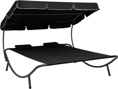 Produktbild von Sonnenliege mit Sonnendach und Kissen Schwarz