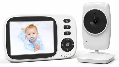 Productafbeelding van ZELURXX Babyfoon met camera, 3,2 inch LCD-scherm, 2,4G FHSS-technologie, nachtzicht, tweewegs audio, muziekfunctie, temperatuurmeting, bereik tot 200 meter, VOX-functie