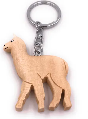 Produktbild von Onwomania Schlüsselanhänger aus Holz lama Kamel hell Paarhufer Bauernhof Zoo Tier Anhänger Charm