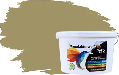 Produktbild von RyFo Colors Bunte Wandfarbe Manufakturweiß Olivgelb 10l - weitere Grau Farbtöne und Größen erhältlich, Deckkraft Klasse 1, Nassabrieb Klasse 1