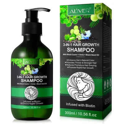 Obrázok produktu pre Šampón na vlasy Aliver 3v1 - čierny ricínový olej + amla + čierna rasca - 300 ml