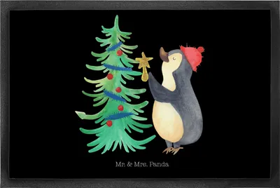 Produktbild von Mr. & Mrs. Panda fußmatte Pinguin Weihnachtsbaum 50 x 75 cm - Schwarz - Geschenk, Winter, Weihnachten, Fußabstreifer, Bodenvorleger, Schmutzfangmatte, Sauberlaufmatte
