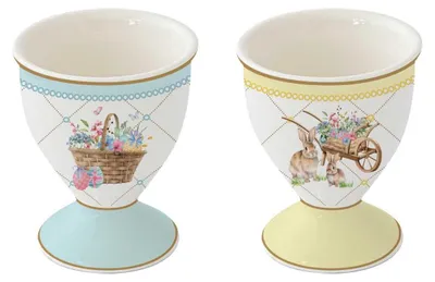 Produktbild von 2er Set Eierbecher SPRING BLOOM Hasen und Blumen H. 6,5cm Porzellan Easy Life