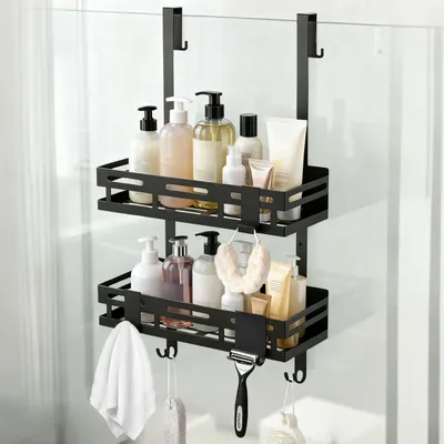 Produktbild von Duschregal ohne Bohren - 2 Ebenen für Glastür-Dusche