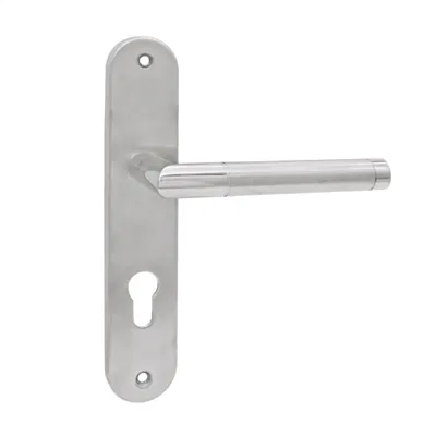 Produktbild von DOMINO Türgriff 72 Drückergarnitur PZ - Profilzylinder Set | Türklinke für Zimmertür, Bürotür, Kellertür & Innentür | L-Form | Türbeschläge aus Edelstahl | Silber Türdrückergarnitur| SPECTRA INX