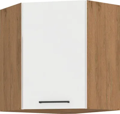 Produktbild von Vigo Eckhängeschrank 60x60 Eiche Lancelot Weiß Hochglanz Küchenzeile Einbauküche