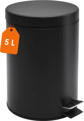 Produktbild von Edelstahl Tretmülleimer rund schwarz matt 27 x 20 cm mit Deckel - 5 L - Metall Mülleimer mit Fußpedal und entnehmbarem Inneneimer