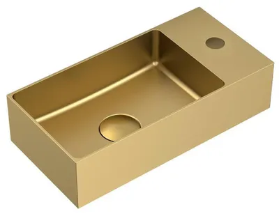 Immagine prodotto di Lavabo AURUM in acciaio inox, 36,5x18 cm, scarico incluso, oro opaco
