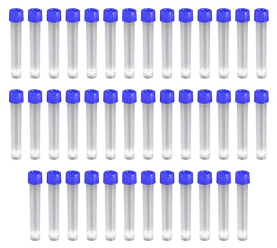 Produktbild von Reagenzgläser, 40 Stück - 10 ml - Kunststoff - Schraubverschluss - Transparent - Präzise Skalierung - Laborröhrchen