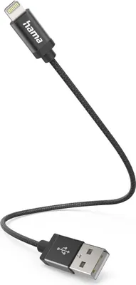 Produktbild von Ladekabel, USB-A - Lightning, 0,2 m, Nylon, Schwarz (00201578)