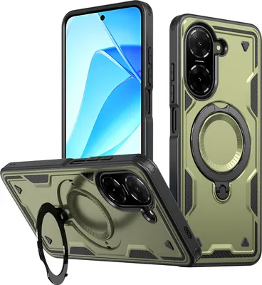 Produktbild von Dual Layer Hülle für Xiaomi Redmi A5 4G mit Ring Ständer Magnetisch Stoßfest Handyhülle Grün