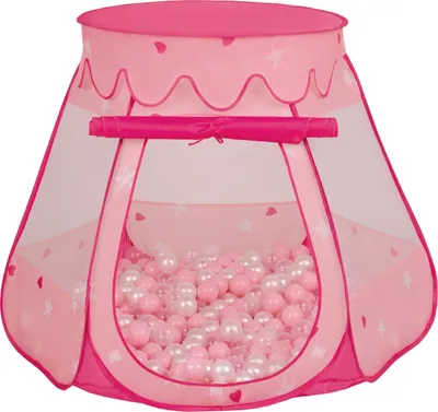Obrázek produktu pro Selonis dětský stan na hraní 105X90cm/100 míčků Hradní domeček Pop Up Ballpit Plastové míčky pro děti, Růžová:Pudrově růžová-Pearl-Transparentní