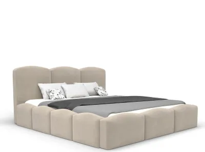 Obrázek produktu pro Čalouněná postel Bubble 120x200 cm s podnoží, lamelovým roštem, čelem a matrací. Barva: béžová