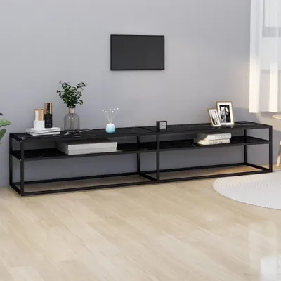 Image de Maison Exclusive - Meuble TV noir aspect marbre 220 x 40 x 40,5 cm, verre trempé