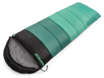 Produktbild von Meteor Bombay Schlafsack mit Kapuze, Reißverschluss links (L), 220 x 75 cm, Deckenschlafsack für Camping & Outdoor, mintgrün/schwarz