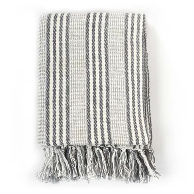 Image de vidaXL Jeté de lit coton rayé 220x250 cm gris et blanc