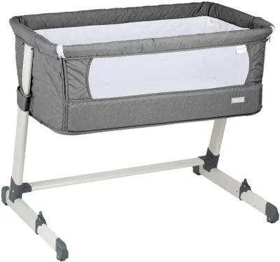 A baby bedside crib on a white background.