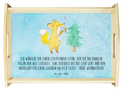 Produktbild von Mr. & Mrs. Panda Deko Tablett Fuchs  Weihnachtsbaum - Eisblau - Geschenk, Weihnachten, Weihnachtsdekoration, Holztablett, betttablett, Winter, Serviertablett, Servier