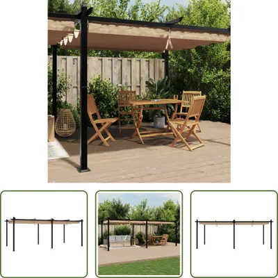 Imagen del producto de Pérgola para jardín "Living Store" con techo retráctil, color taupe, de 3x6 metros, fabricada en aluminio
