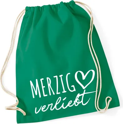 Produktbild von Huuraa Turnbeutel Merzig verliebt 12 Liter Kelly Green Baumwolle Rucksack Geschenkidee