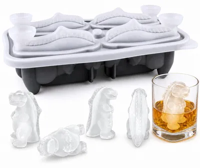 Eiswürfelform Dinosaurier, 4-Fach 3D, Silikon, für Whisky & Cocktails