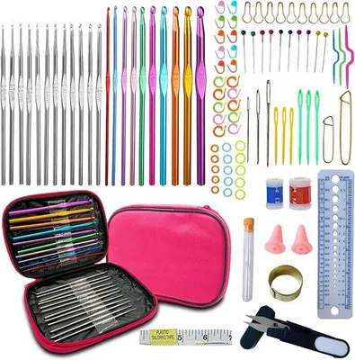 Produktbild von Famanu Häkelset 100-teilig - Bunte und bequeme Häkelnadeln in tragbarer Tasche