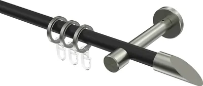 Produktbild von Interdeco Gardinenstange / Vorhangstange Schwarz / Edelstahl-Optik, Typ Sinux Santoni (Schräge), 16 mm Ø 1-läufig, 180 cm