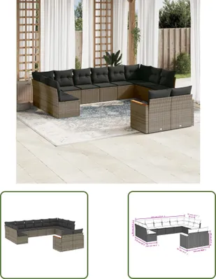 Produktbild von The Living Store 12-tlg. Garten-Sofagarnitur mit Kissen Grau Poly Rattan