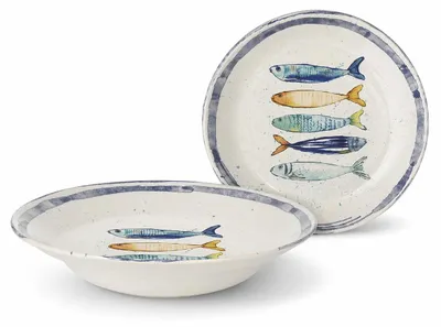 Produktbild von Teller, mediterran mit Sardinen-Motiv | Maritime Pastateller 29 cm