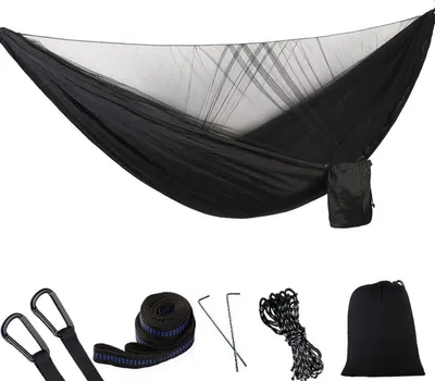 Produktbild von INF Outdoor Camping Hängematte mit Moskitonetz 290x140cm, Nylon Reisehängematte Schwarz