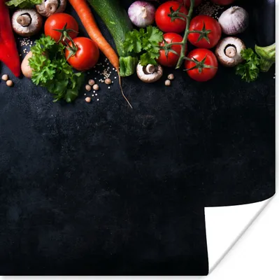 Produktbild von MuchoWow® Poster Gemüse - Kräuter - Gewürze - Schwarz - Rustikal - Küche 50x50 cm - Wohnzimmerdekoration