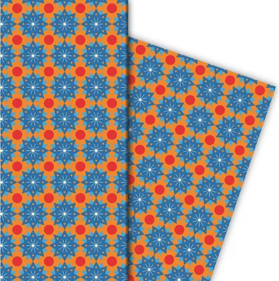 Produktbild von Retro Sternen Geschenkpapier im 70er Jahre Stil, orange - G8219, 32 x 48cm