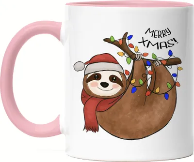 Produktbild von Merry Christmas Tasse Rosa Geschenkidee Faultier-Fans Sloth Süßes Motiv für Weihnachten für Familie Freunde