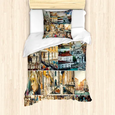 Produktbild von ABAKUHAUS Reise Mantele, Venedig Stadtbild Canal, Milbensicher Allergiker geeignet mit Kissenbezügen, 135 cm x 200 cm - 80 x 80 cm, Mehrfarbig