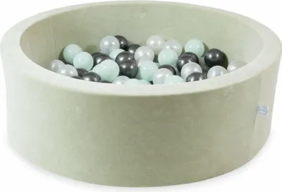 Produktbild von Bällebad 90x30 Samtig weich Hellmint – Mit 200 Bällen / Perlmutt, Hellmint, Metallic-Graphit